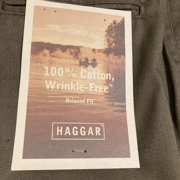 Haggar 38 x 34 Dress Pants Brown Wrinkle Free Relaxed Fit 38W x 34L 100% Cotton - Picture 2 of 5